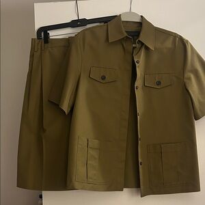 Zara Olive Short Sleeve Button Down and Shorts set